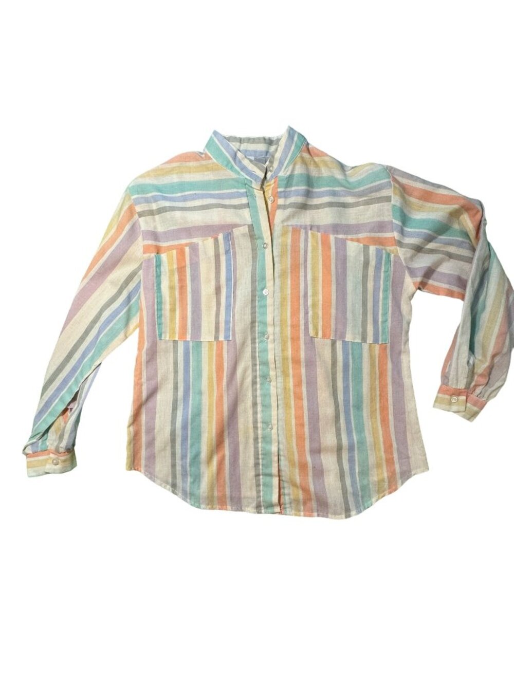 Vintage 80s California Connection Pastel Striped Button Down Blouse Medium